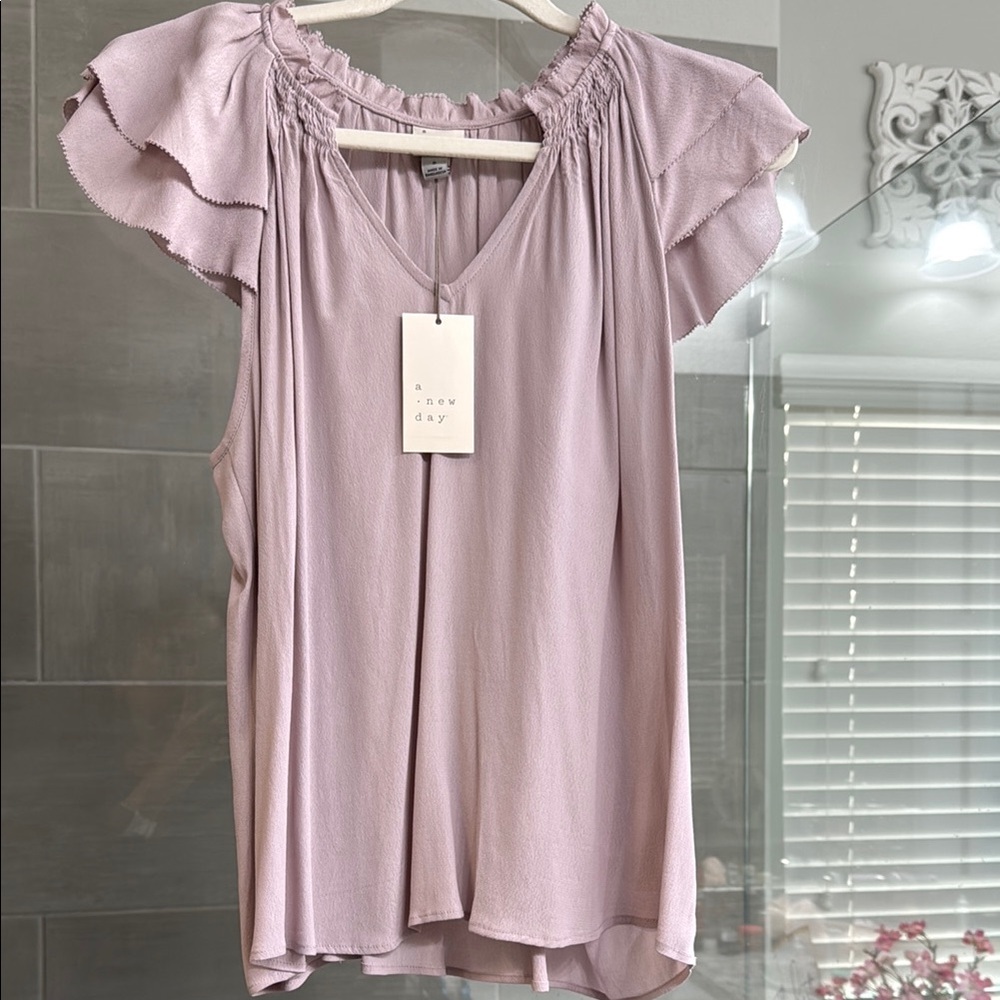 A New Day Purple Blouse Flutter Sleeve Ruffled